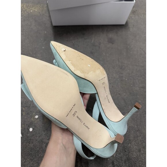 Manolo Blahnik Maysli 70 Suede Pump Heels Light Green - Picture 7 of 7